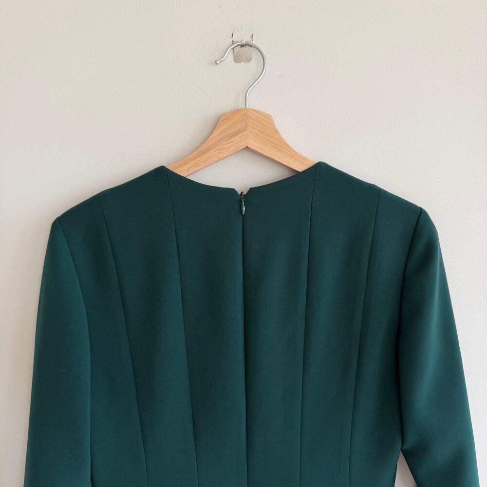 Carolina Herrera Crepe Pleated Midi Cocktail Dress Pine Green - Picture 11 of 12